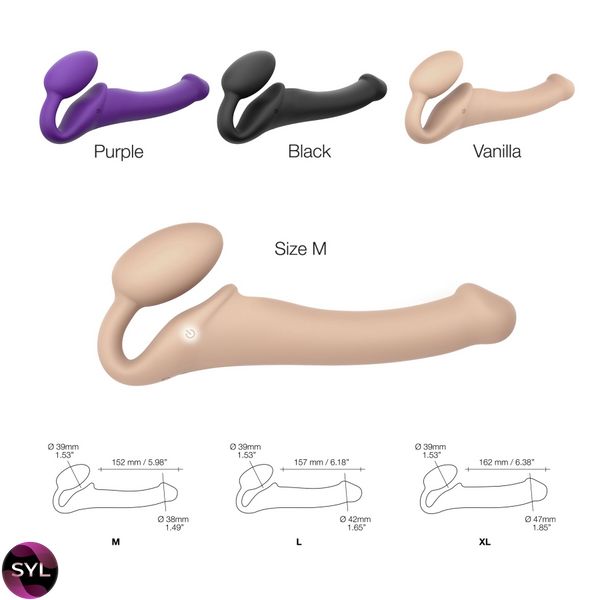 Безремневой страпон с вибрацией Strap-On-Me Vibrating Flesh M, диаметр 3,3см, пульт ДУ, регулируемый SO3355 фото