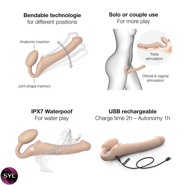 Безремінний страпон з вібрацією Strap-On-Me Vibrating Flesh M, діаметр 3,3см, пульт ДК, регульований SO3355 SafeYourLove