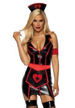 Виниловый костюм медсестры Leg Avenue Vinyl Naughty Nurse XL, платье, фартук, повязки SO9148 фото