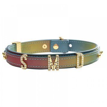 Sevanda Lockink gold letter choker necklace with rhinestones, leather, multi-colored