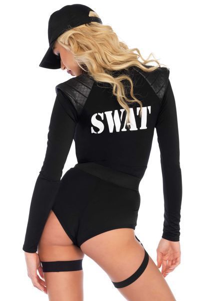 Leg Avenue SWAT Team Babe Erotic Special Forces Costume, Body, Belt, Garters, Toy Walkie Talkie, Cap, size M