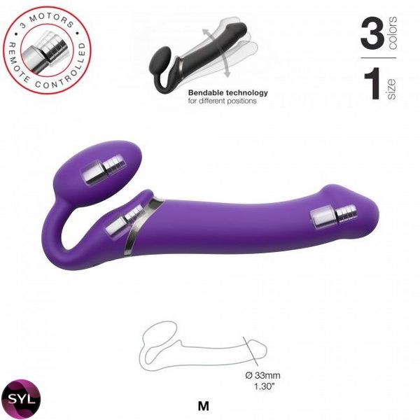 Безремневой страпон с вибрацией Strap-On-Me Vibrating Violet M диаметр 3,3см, пульт ДУ, регулируемый SO3825 фото