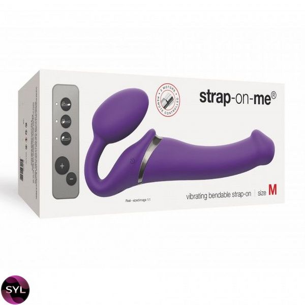 Безремінний страпон з вібрацією Strap-On-Me Vibrating Violet M, діаметр 3,3 см, пульт ДК, регульован SO3825 SafeYourLove