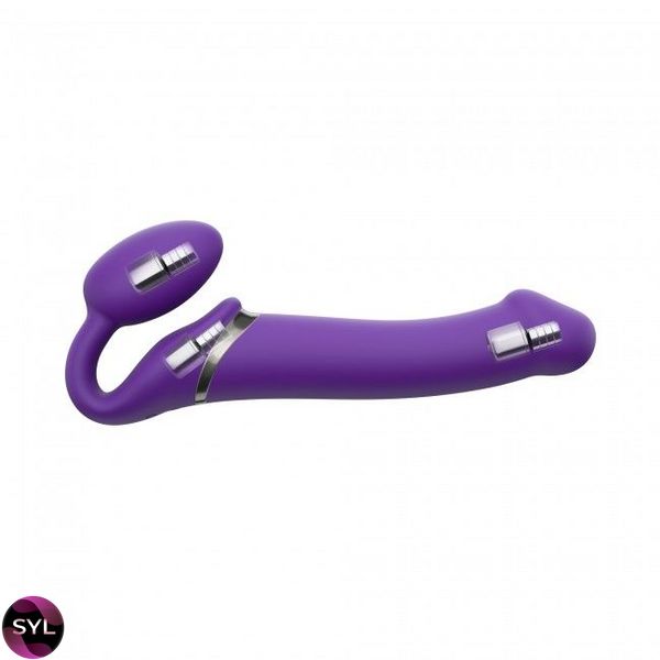 Безремневой страпон с вибрацией Strap-On-Me Vibrating Violet M диаметр 3,3см, пульт ДУ, регулируемый SO3825 фото