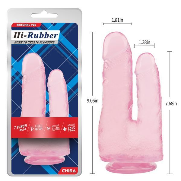Podw&oacute;jny dildo Chisa Hi-Rubber 7.9 z przyssawką, r&oacute;żowy