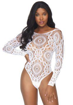 Body Leg Avenue Snap crotch thong back teddy White S/M
