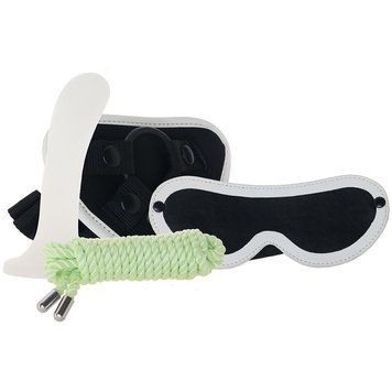 Набор БДСМ люминесцентный Whipsmart Glow In The Dark страпон, маска на глаза и веревка WS160723 фото