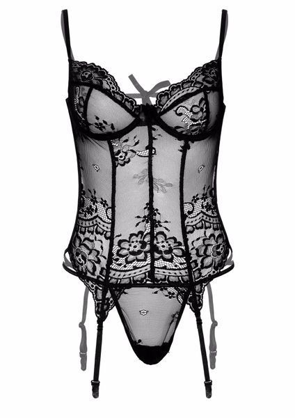 Корсет напівпрозорий Daring Intimates, зі стрінгами, чорний, S/M DI75115 SafeYourLove