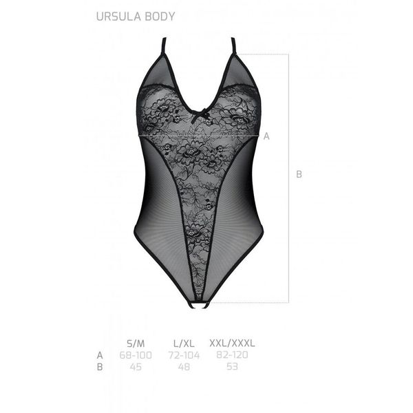 Боди с ажурным декором и открытым шагом Passion Ursula Body black SO5829 фото