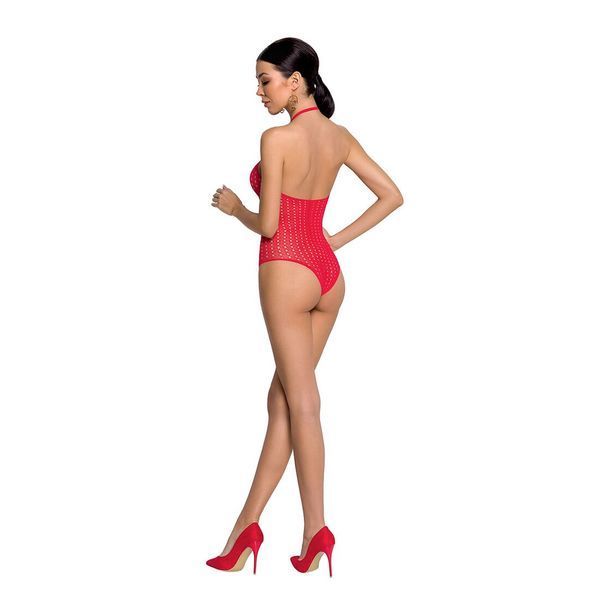 Бодистокинг с декольте Passion BS088, имитация корсетной шнуровки, цвет Red SO6383 фото