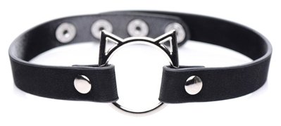 Ошейник-чокер с кольцом в виде котика Kinky Kitty Master Series, экокожа, черный AG726-Black фото