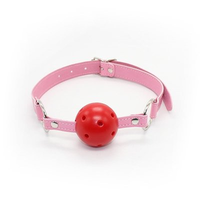 Кляп DS Fetish, красный шарик на розовом ремешке 223702007 фото