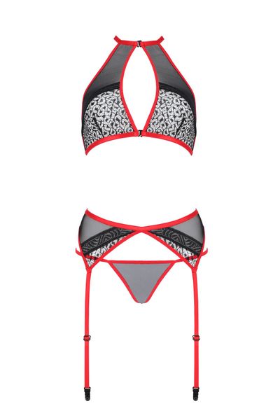 Комплект білизни Passion SATARA SET L/XL red, топ, пояс для панчіх, стрінги SO8484 SafeYourLove