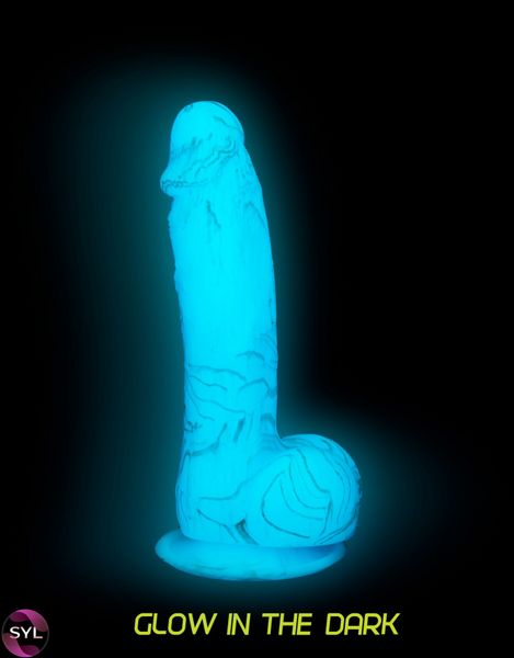Светящийся в темноте фаллоимитатор ADDICTION - LUKE - 7.5" - BLUE G.I.D. /W PB, 19 см, силикон SO4531 фото
