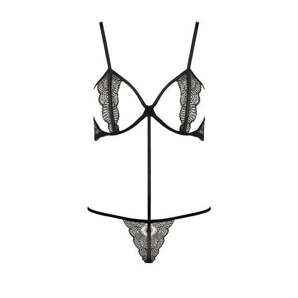 Комплект білизни QUENTRIS BIKINI black L/XL - Passion Exclusive, стрінги і напіввідкритий ліф PS26601 SafeYourLove