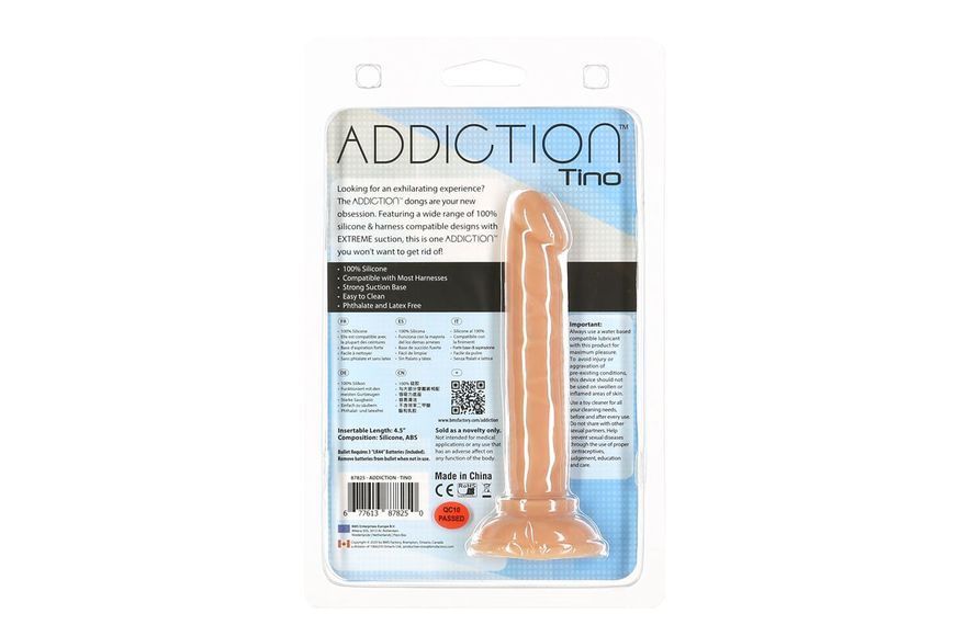 ADDICTION Tino 5.25&Prime; Silicone Dildo, suction cup, diameter 1.9 cm, vibrating ball as a gift