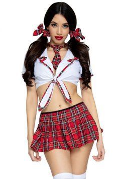 Костюм школьницы Leg Avenue Miss Prep School XS, юбка, топ, 2 бантика для волос, галстук SO8548 фото