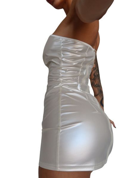 Sukienka mini D&A, nylon-lycra, odkryte ramiona, zamek błyskawiczny na całej długości, rozmiar XS