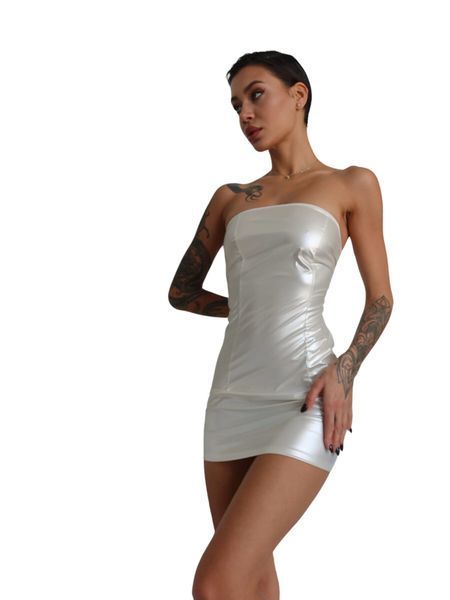 Sukienka mini D&A, nylon-lycra, odkryte ramiona, zamek błyskawiczny na całej długości, rozmiar XS
