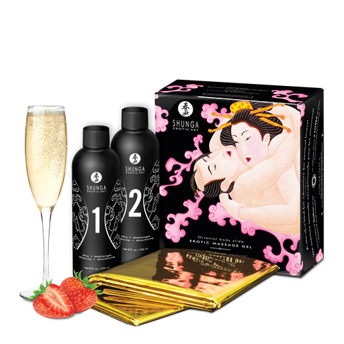 Гель для NURU масажу Shunga Oriental Body-to-Body – Sparkling Strawberry Wine плюс простирадло SO2551 SafeYourLove