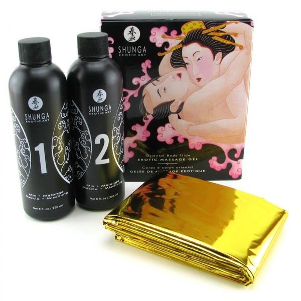 Гель для NURU масажу Shunga Oriental Body-to-Body – Sparkling Strawberry Wine плюс простирадло SO2551 SafeYourLove