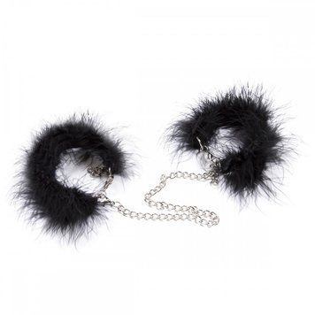 Natural feather handcuffs on a silver chain
