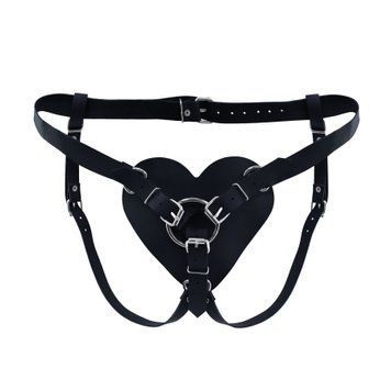Black heart Strap-on Panties Made of Genuine Leather Feral Feelings - Hearts Strap-on Belt
