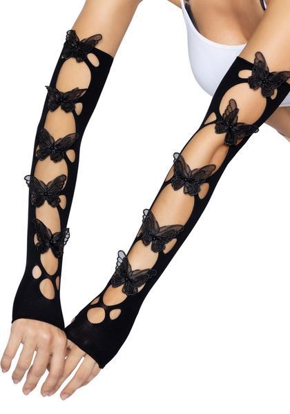 Ocieplacze na ręce Leg Avenue Butterfly z aplikacją, motyle, kolor Black