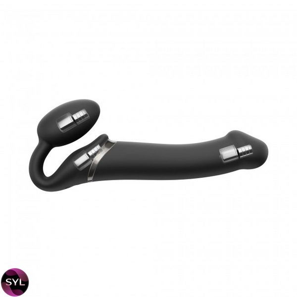 Безремінний страпон з вібрацією Strap-On-Me Vibrating Black L, діаметр 3,7см, пульт ДК, регульований SO3829 SafeYourLove