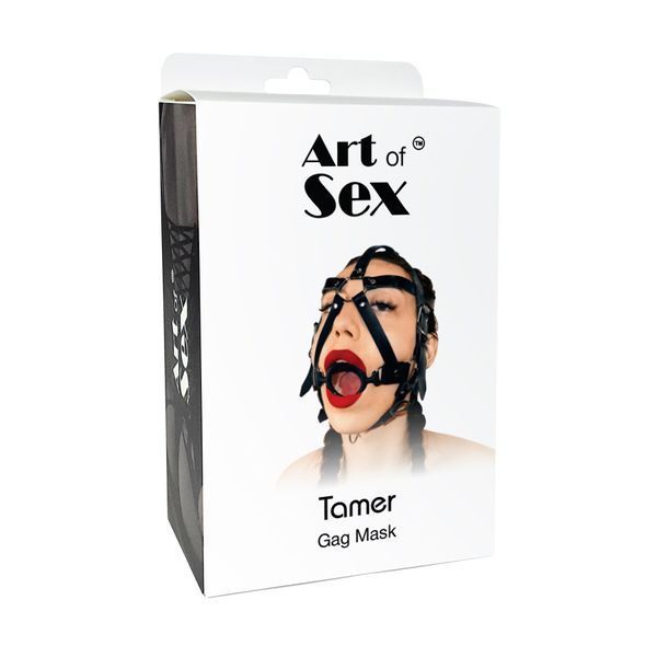 Gag mask with silicone ring Art of Sex - Tamer, Genuine leather, Black