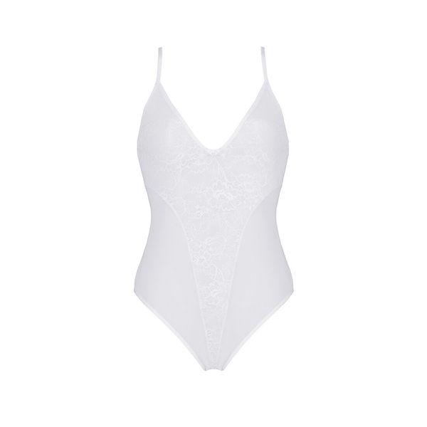 Боді з ажурним декором та відкритим кроком Ursula Body white L/XL — Passion SO5832 SafeYourLove