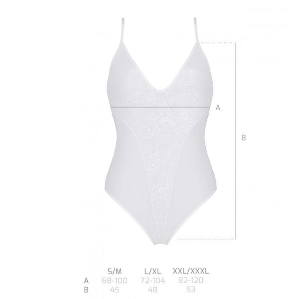 Боді з ажурним декором та відкритим кроком Ursula Body white L/XL — Passion SO5832 SafeYourLove