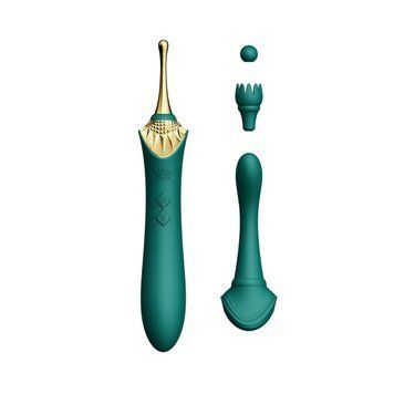 Wibrator waginalno-łechtaczkowy Zalo &mdash; Bess Turquoise Green, wielofunkcyjny z nakładkami
