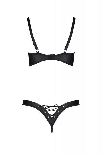 Passion Celine Bikini / eco-leather set, open bra, lace-up thong, size 4XL/5XL