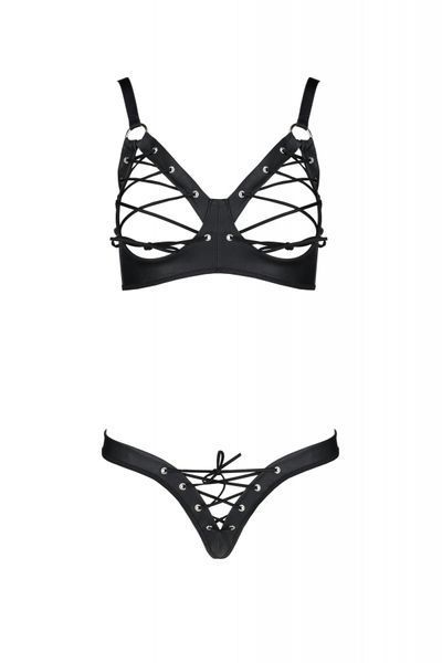Passion Celine Bikini / eco-leather set, open bra, lace-up thong, size 4XL/5XL