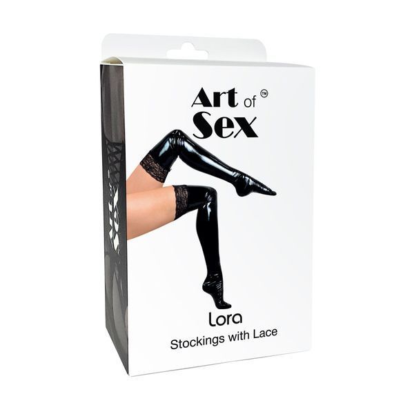Sexy vinyl stockings Art of Sex - Lora with lace, color, Black, M