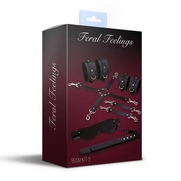 Набір для БДСМ 5 в 1 Feral Feelings BDSM Kit 5 Black, наручники, поножі, хрестовина, маска, падл SO8272 SafeYourLove