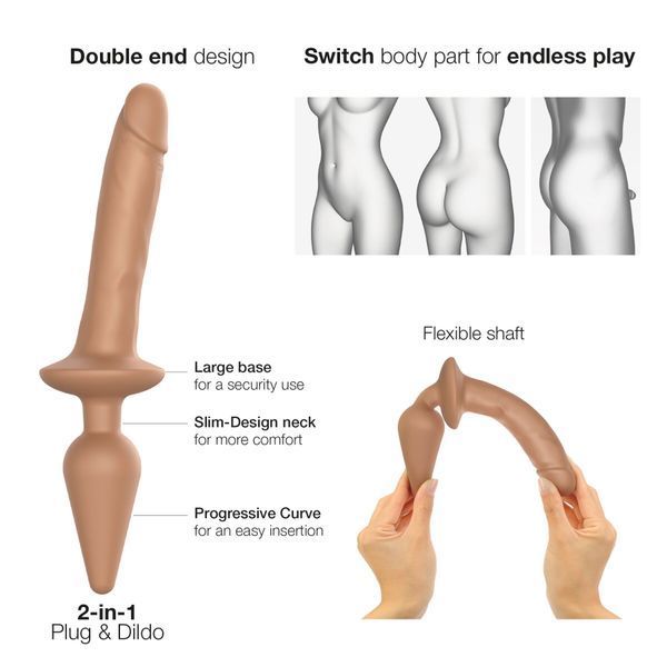 Korek analny z dildo 2w1 Strap-On-Me SWITCH PLUG-IN REALISTYCZNY DILDO Karmelowy S, średnica 3,3/2,9 cm