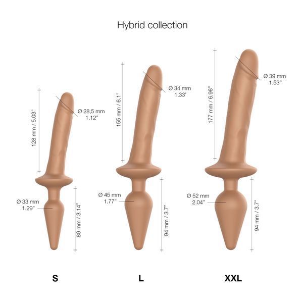 Korek analny z dildo 2w1 Strap-On-Me SWITCH PLUG-IN REALISTYCZNY DILDO Karmelowy S, średnica 3,3/2,9 cm