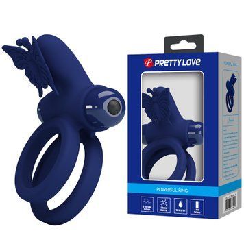 Эрекционное виброкольцо двойное PRETTY LOVE Powerful Ring Jamele с бабочкой, 10 режимов, синее BI-210296-3 фото