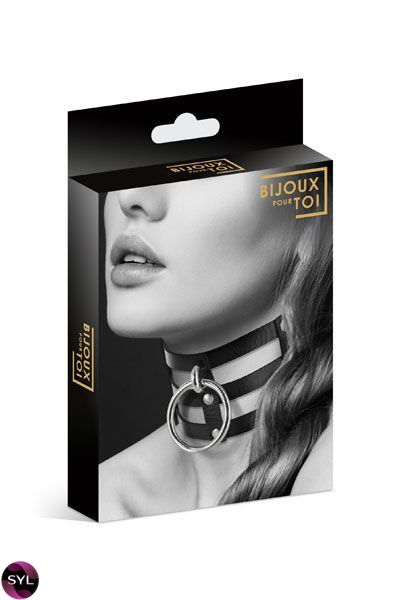 Чокер потрійний з кільцем для повідця Bijoux Pour Toi - FETISH, екошкіра SO1886 SafeYourLove