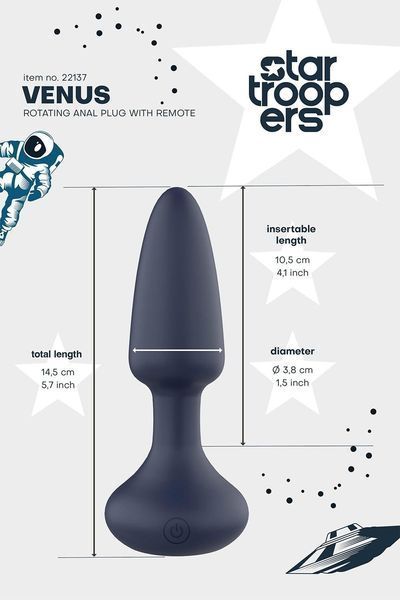 Анальна пробка DreamToys Startroopers Venus з дистанційним пультом керування, чорна DT22137 SafeYourLove
