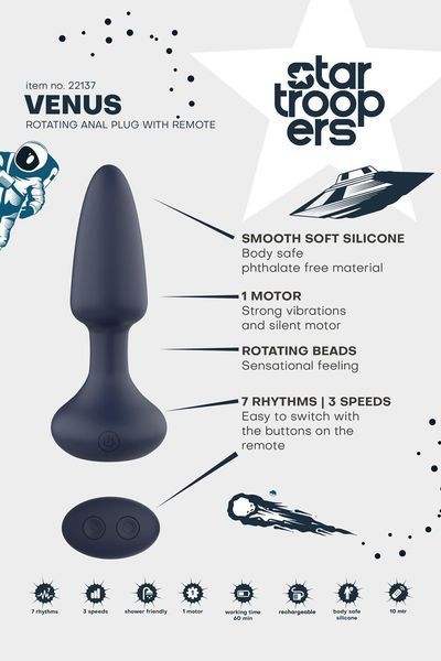 Анальна пробка DreamToys Startroopers Venus з дистанційним пультом керування, чорна DT22137 SafeYourLove