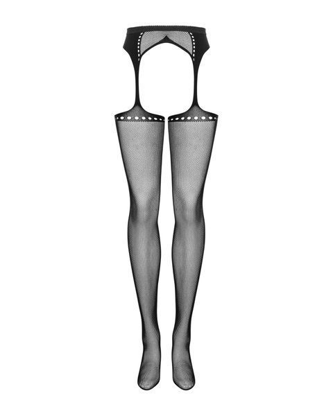 Pończochy siateczkowe ze strzałką Obsessive Garter S314, czarne, imitacja podwiązki
