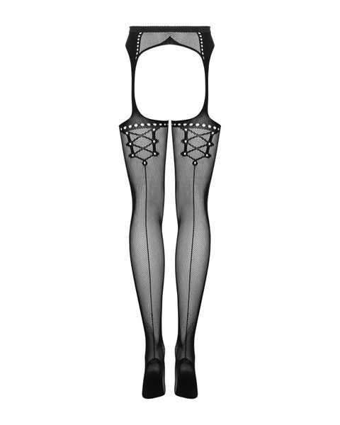 Pończochy siateczkowe ze strzałką Obsessive Garter S314, czarne, imitacja podwiązki