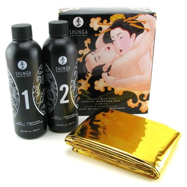 Гель для NURU масажу Shunga Oriental Body-to-Body – Melon Mango (2 x 225 мл) плюс простирадло SO2553 SafeYourLove