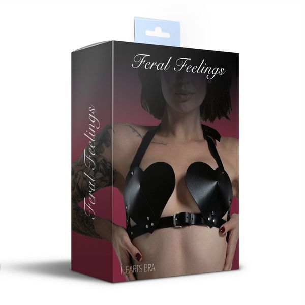 Bra Hearts made of genuine leather Feral Feelings - Hearts Bra, color Black
