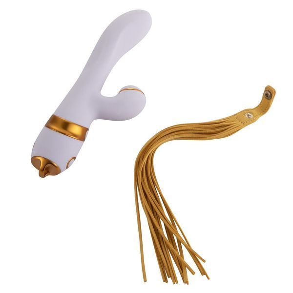Вібратор-кролик з пульсацією та флогером LOCKINK SEVANDA Whip Vibrating Massage Wand, біло-золотий SX0904 SafeYourLove