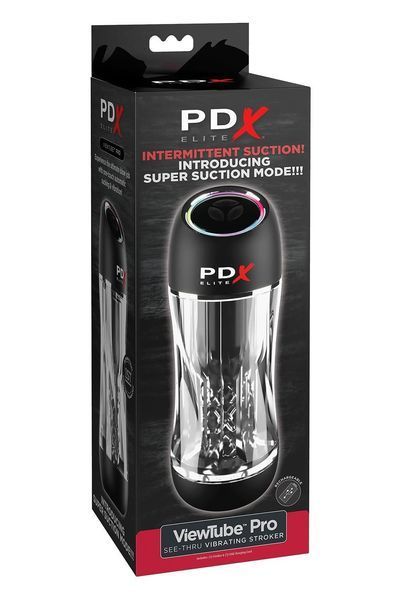 Pipedream PDX Elit Viewtube Pro Clear masturbator with vibration and vacuum, 23 cm