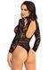 Body z koronką Leg Avenue High Neck, rozmiar uniwersalny, długi rękaw, stringi, wz&oacute;r kwiatowy, Black